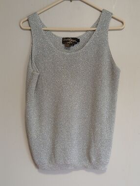 Christine Phillipe Silver Metallic Knit Tank Top